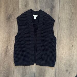 LOFT Black Chunky Knit Sleeveless Cardigan Vest
